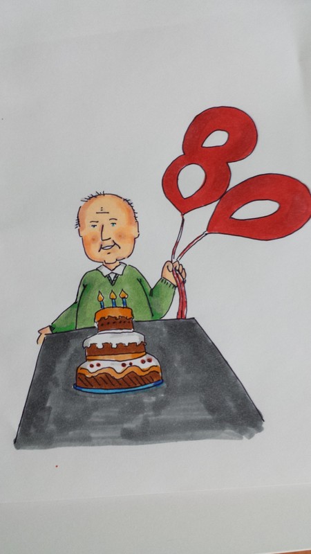 Biglietto di compleanno con nonno che compie 80 anni
