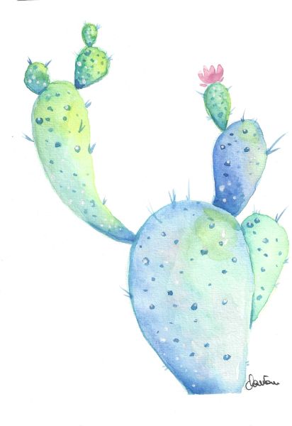 Acquerello con cactus blu